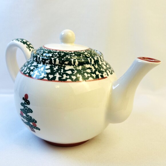 Furio La Primula Christmas Tree Vintage Teapot Spongeware Made in Italy - Picture 3 of 8
